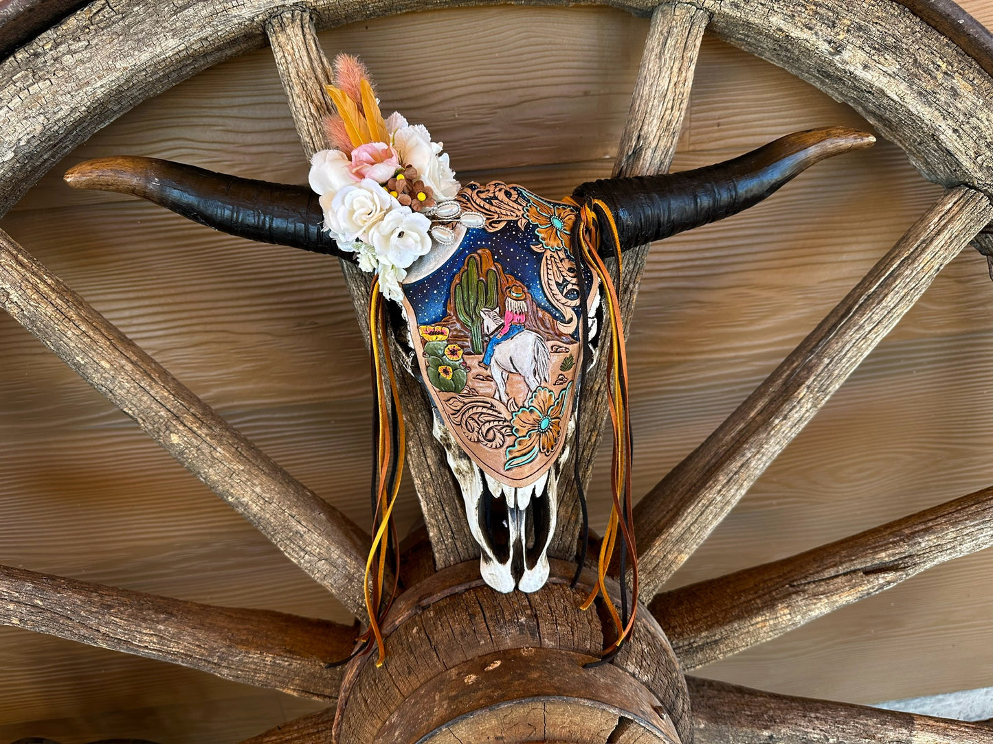 Western Midnight desert cowgirl resin skull