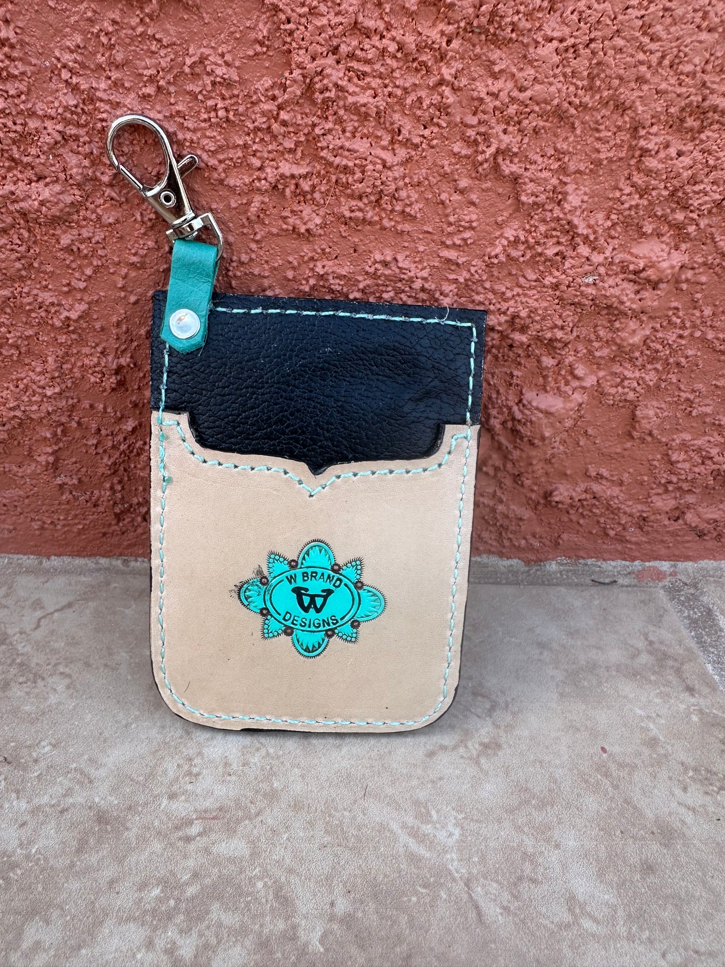 Western tooled leather floral card keychain