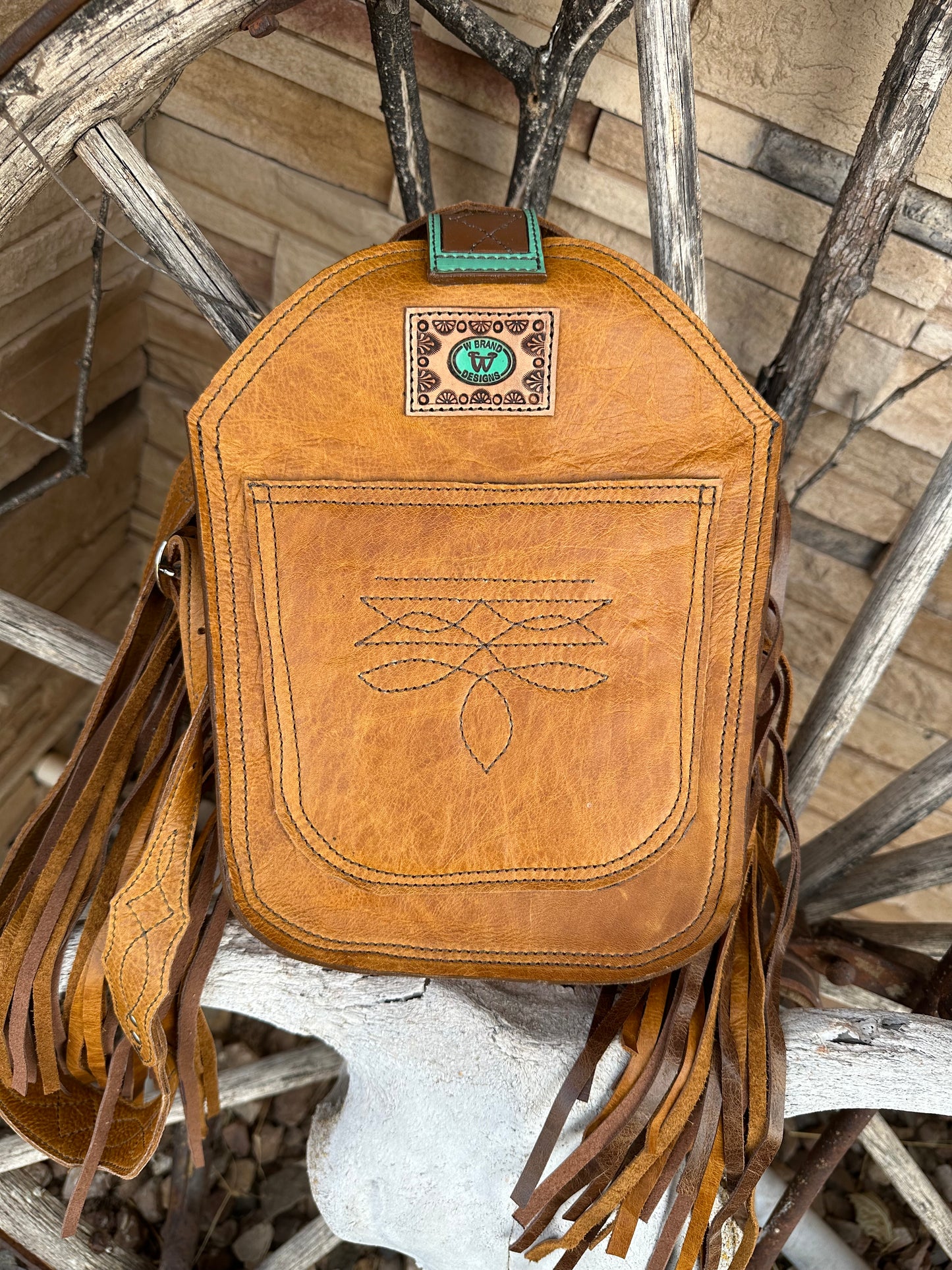 Western tooled leather floral fringe boot purse