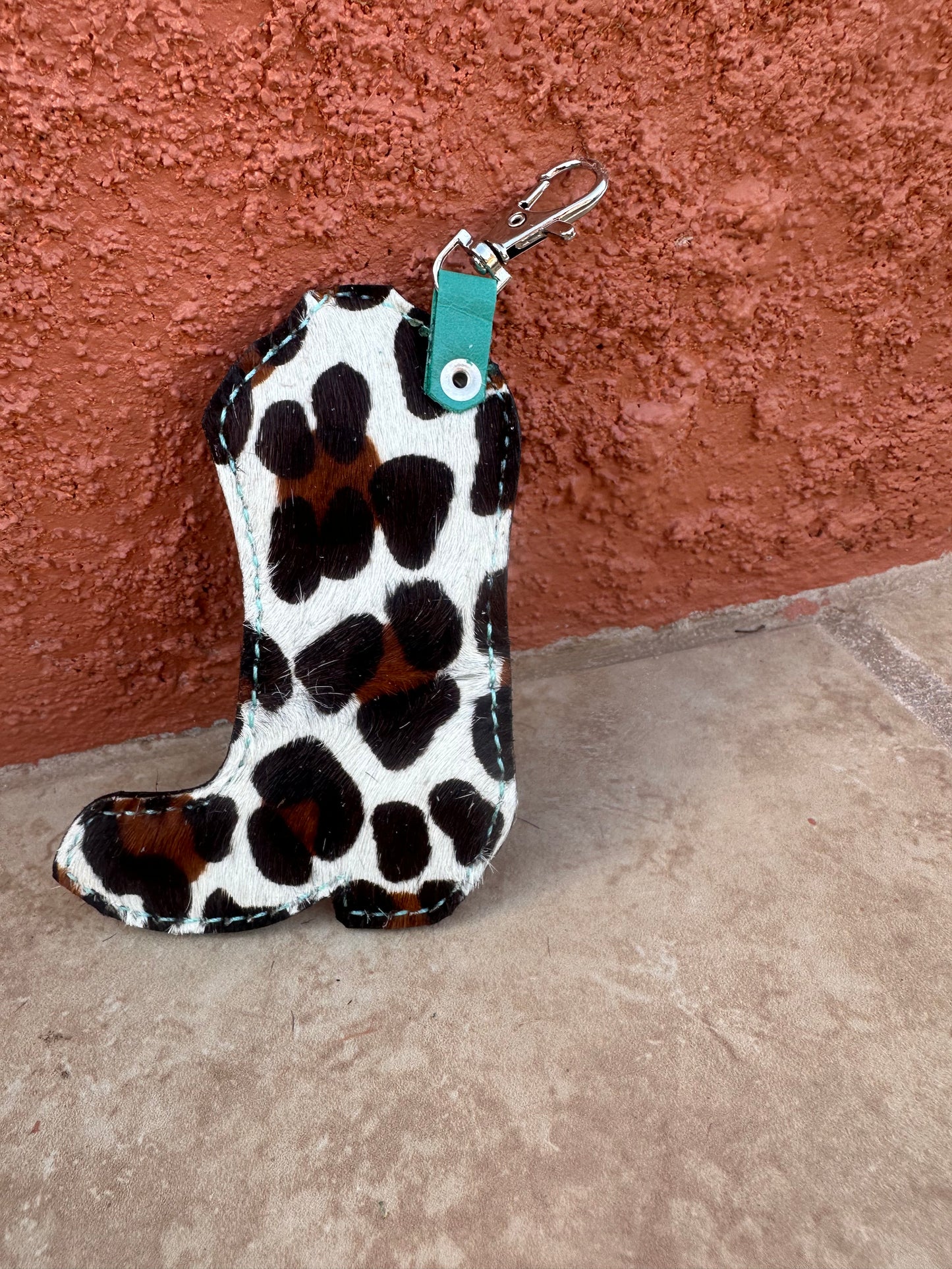 Western tooled leather boot keychain