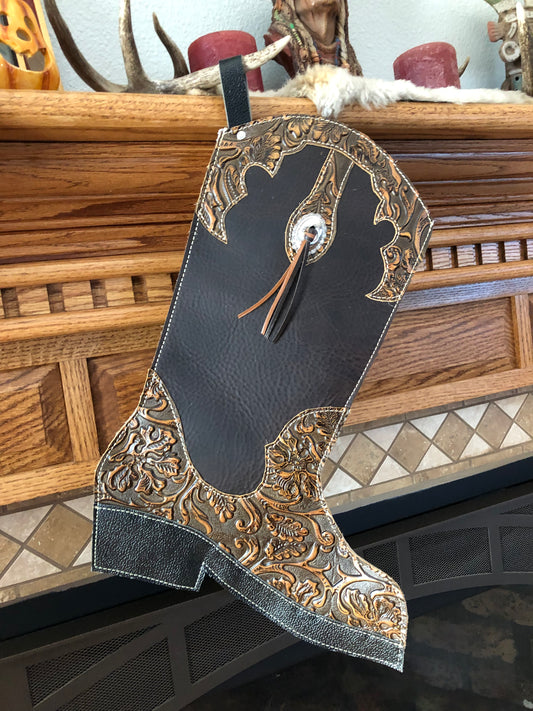 Western leather boot Christmas stocking