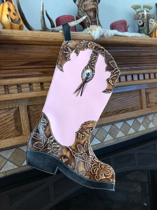 Western leather pink boot Christmas stocking