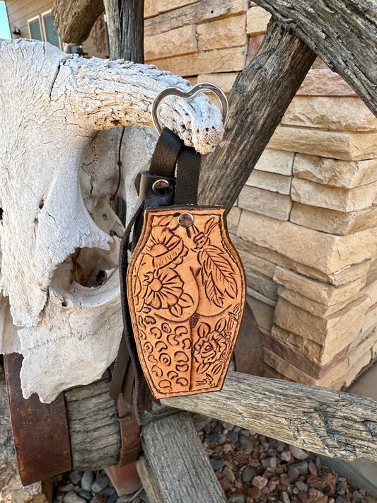 Western cowl and leopard print Bootyful Tattoo tassel chapstick keychain