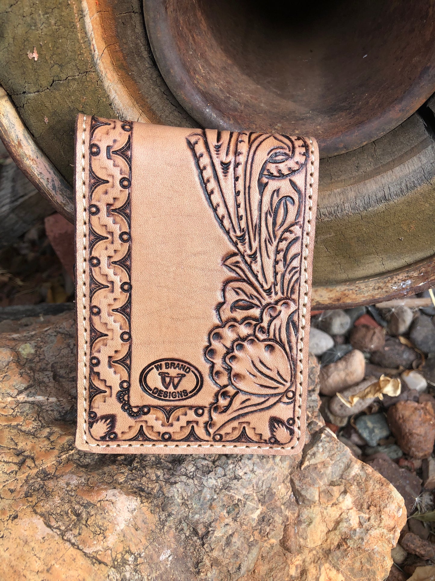 Western tooled leather floral pocket note pad