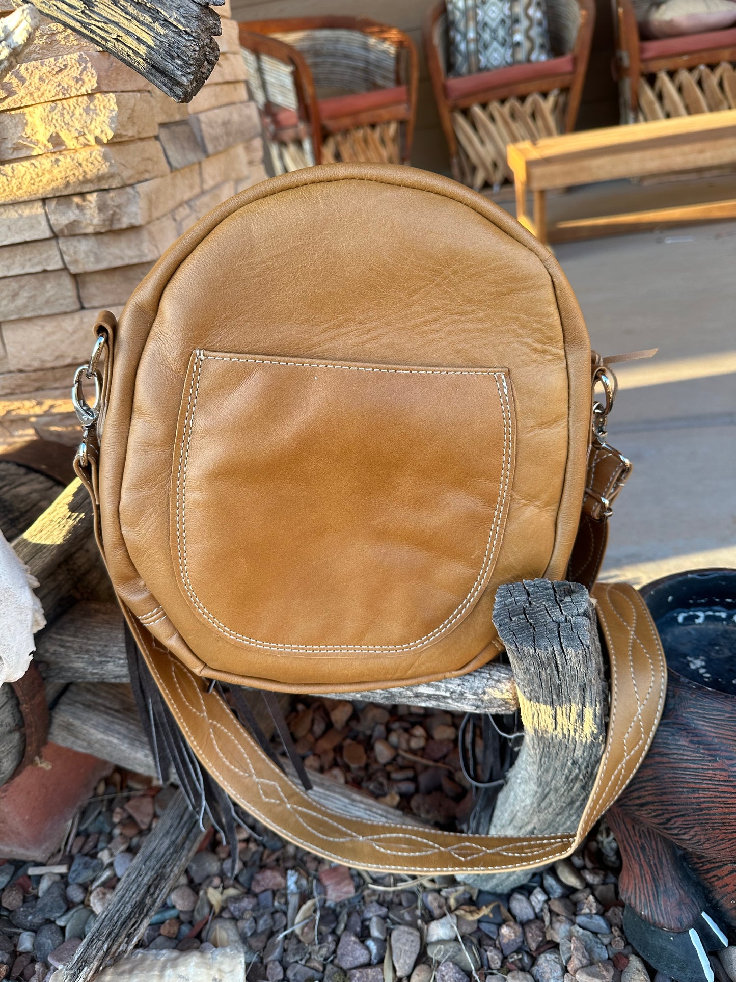 Western tooled leather cutter bag