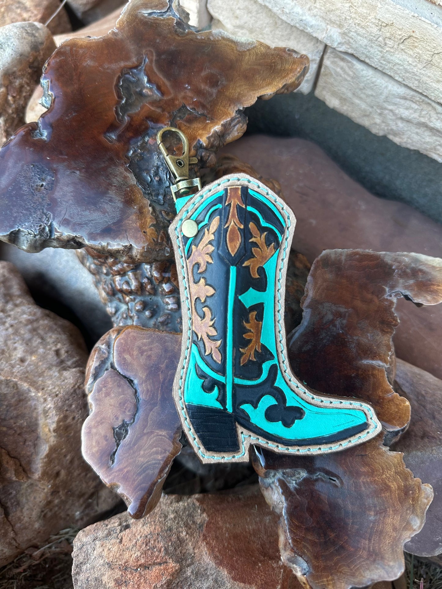 Western boot chapstick keychain