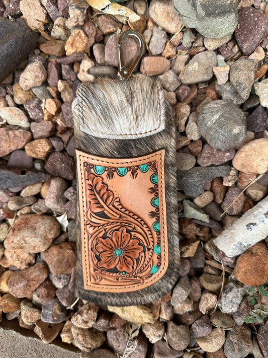 Western leather floral eye glass case