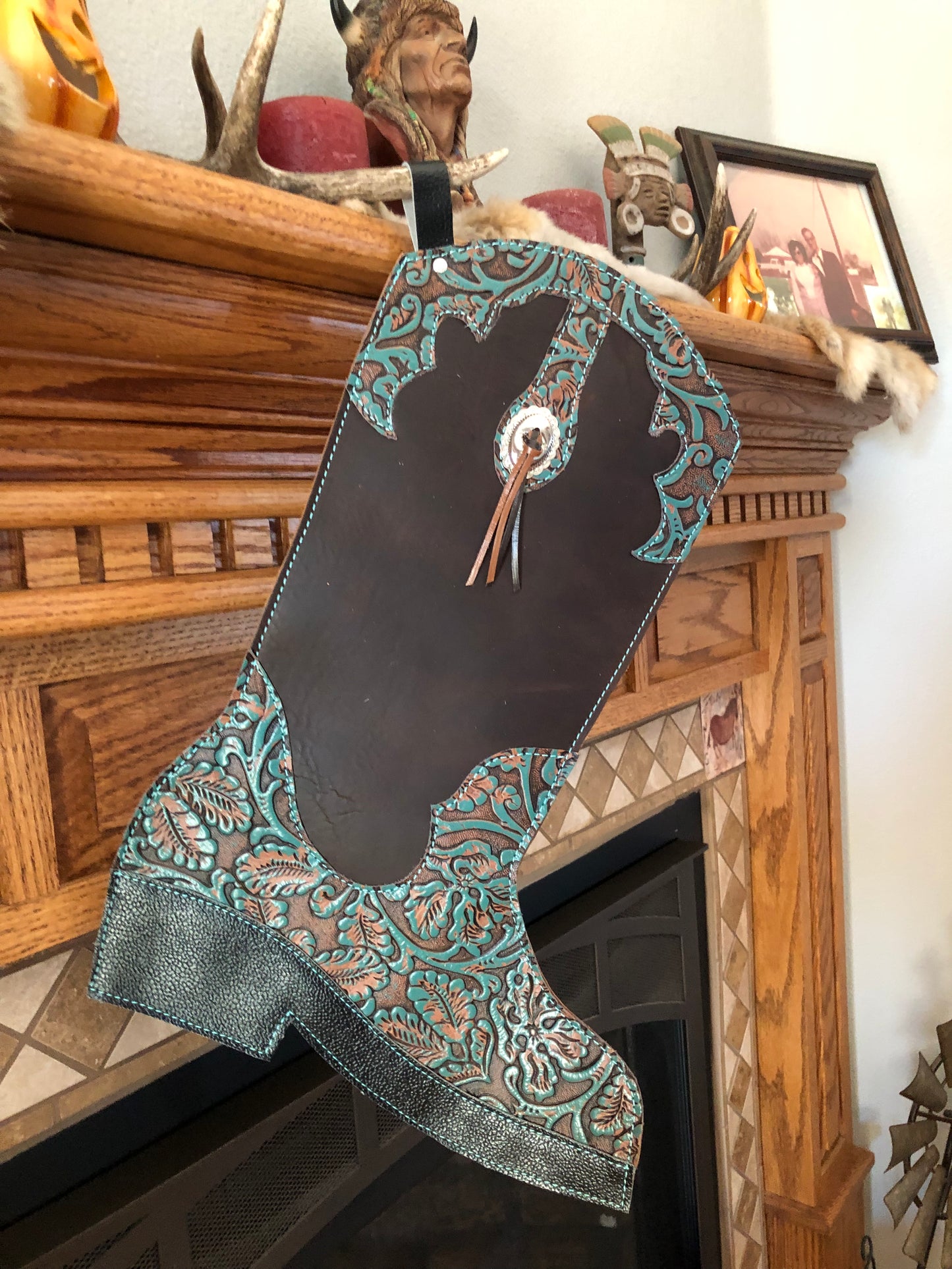 Western leather boot Christmas stocking