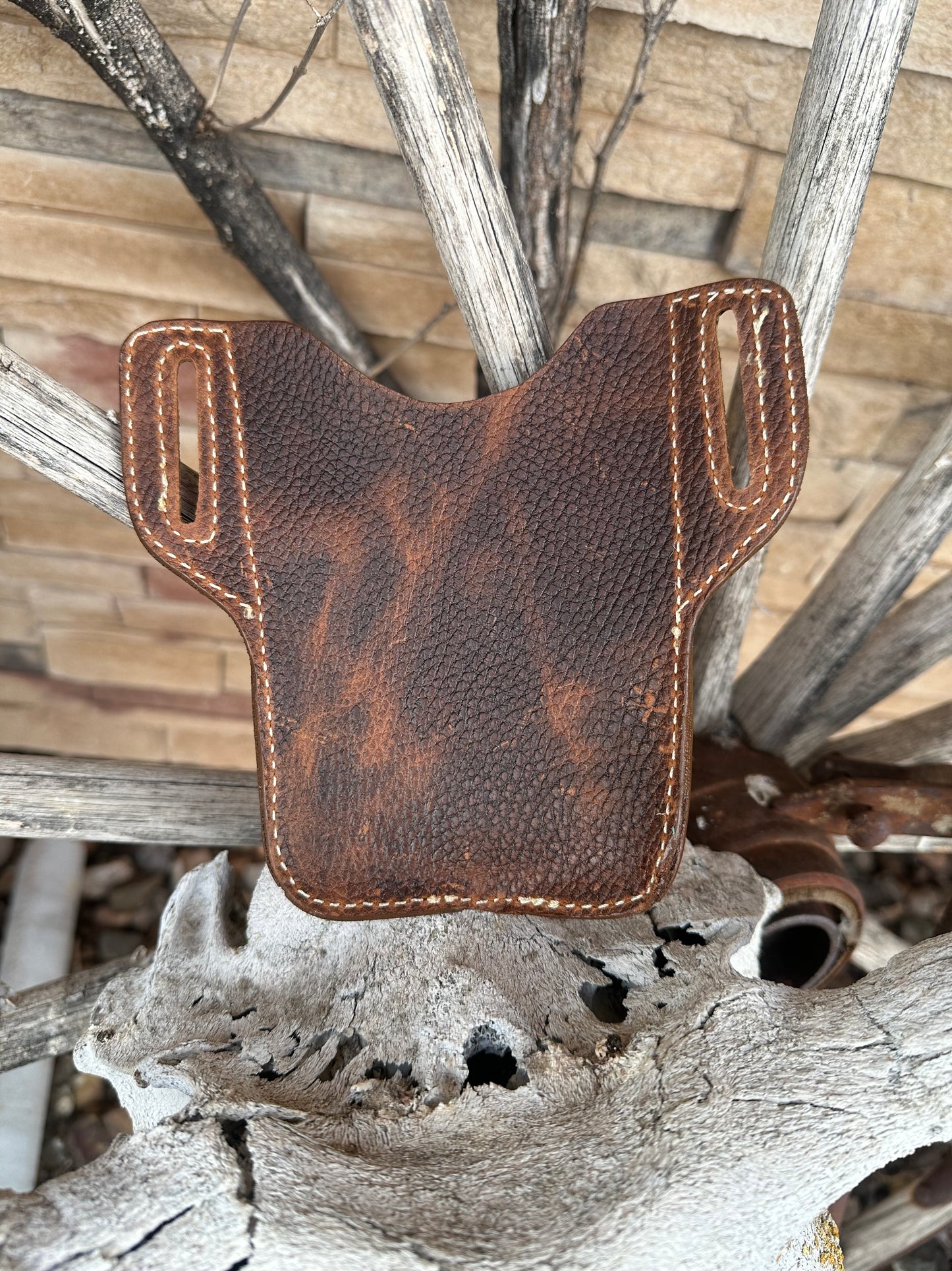Western stamped leather cell phone holster small size