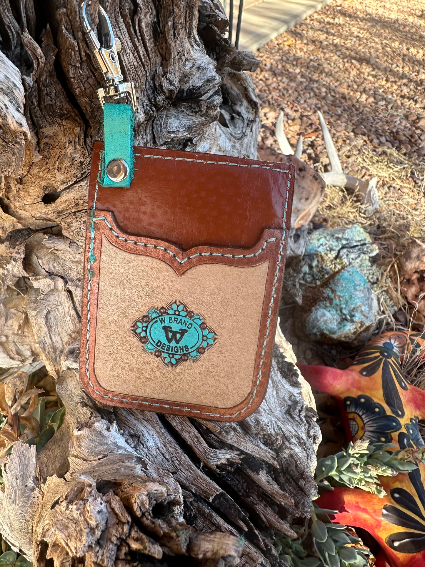 Western cactus and boots card keychain