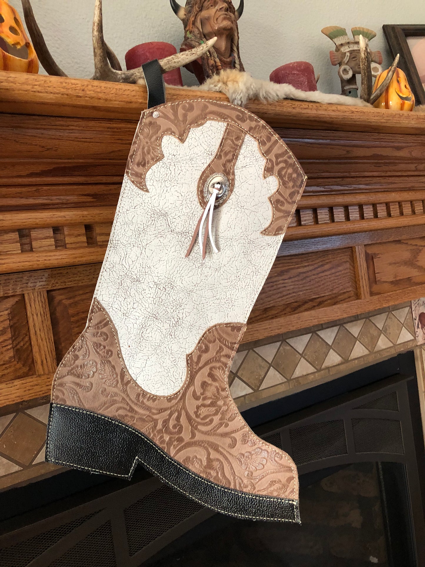 Western leather boot Christmas stocking