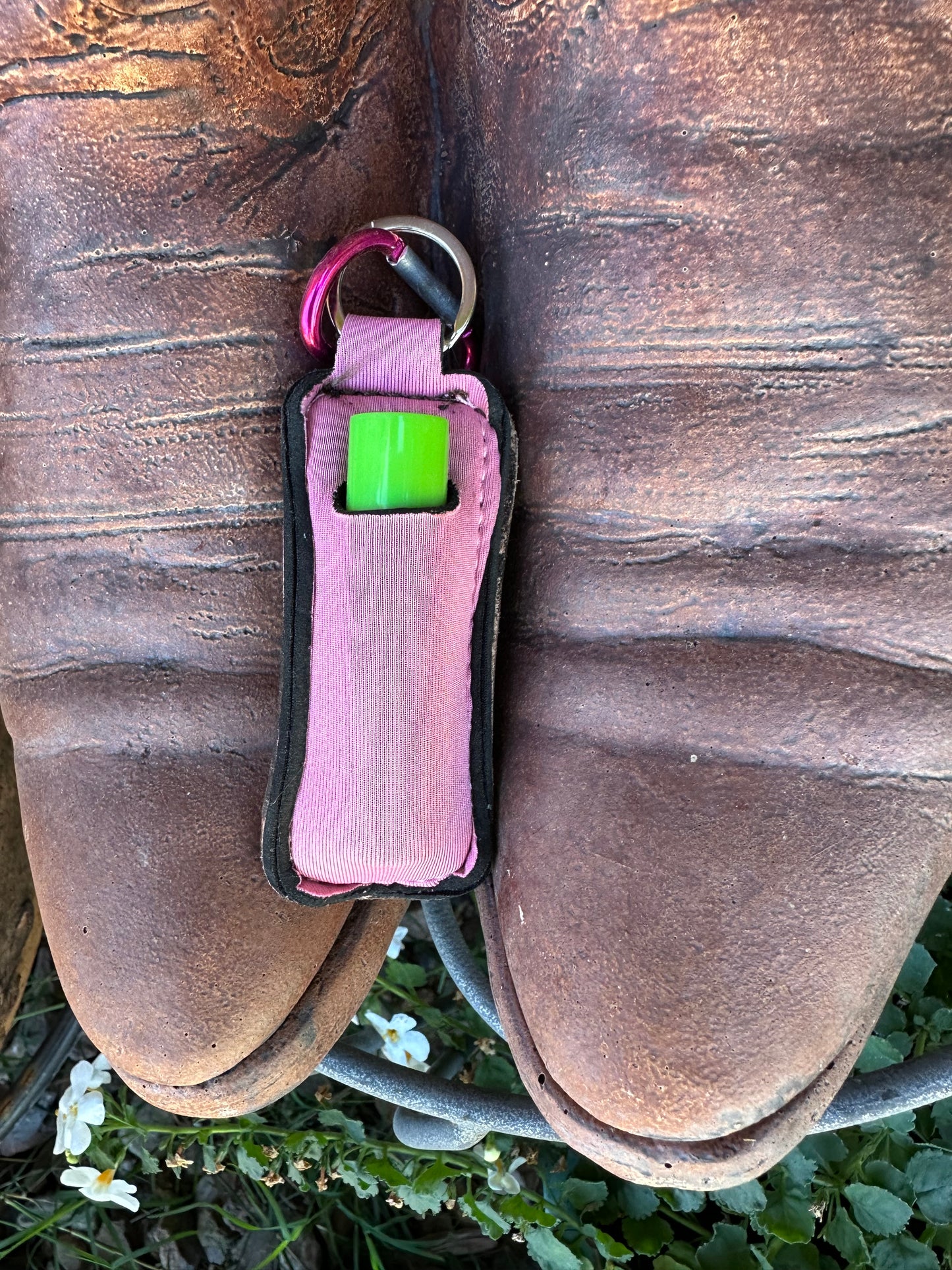 Western tooled leather desert cactus chapstick keychain