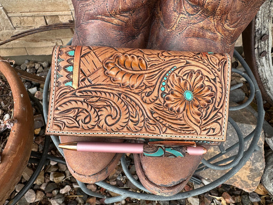 Western tooled floral checkbook cover