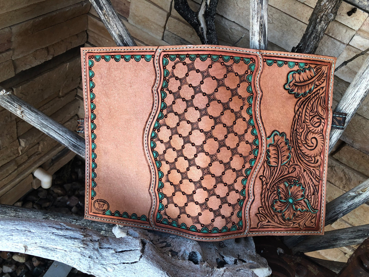 Western tooled leather floral memo book cover