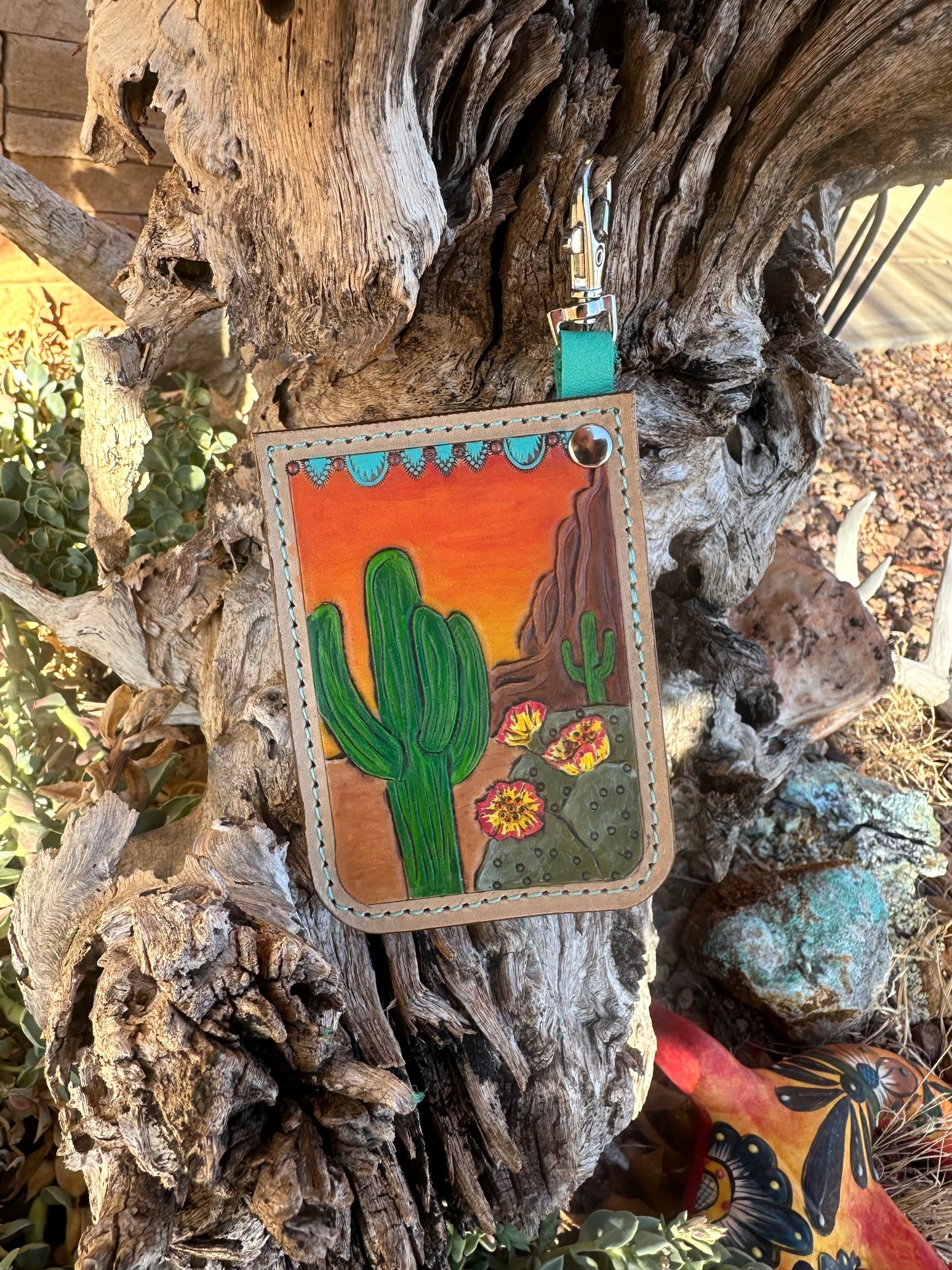 Western desert cactus card keychain