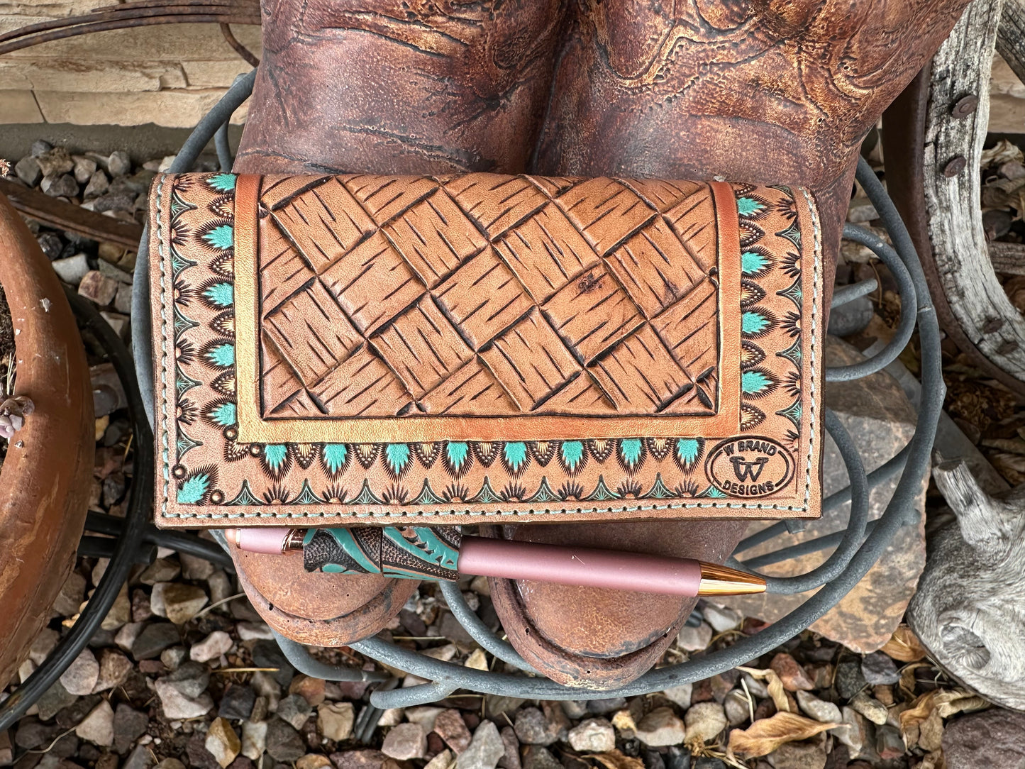 Western tooled floral checkbook cover