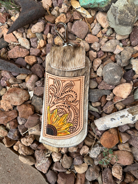 Western leather sunflower eye glass case