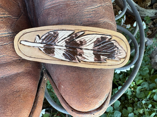 Western tooled leather barrette