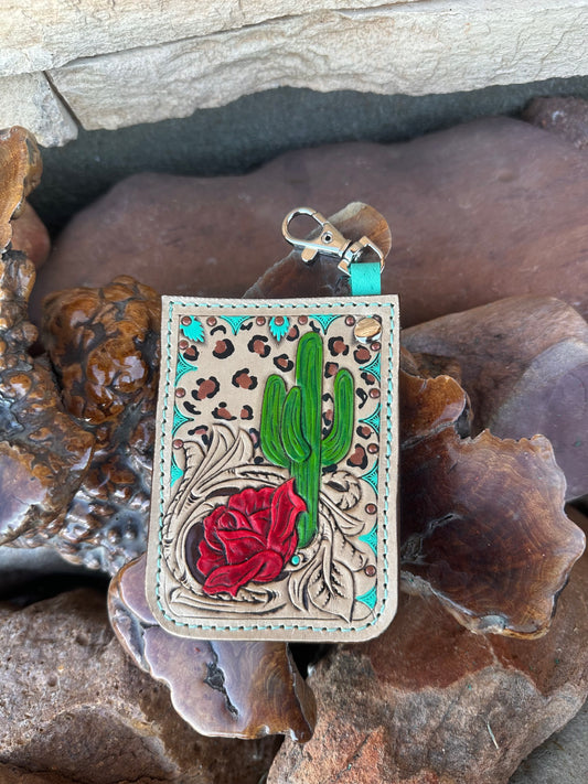 Western cactus and rose card keychain