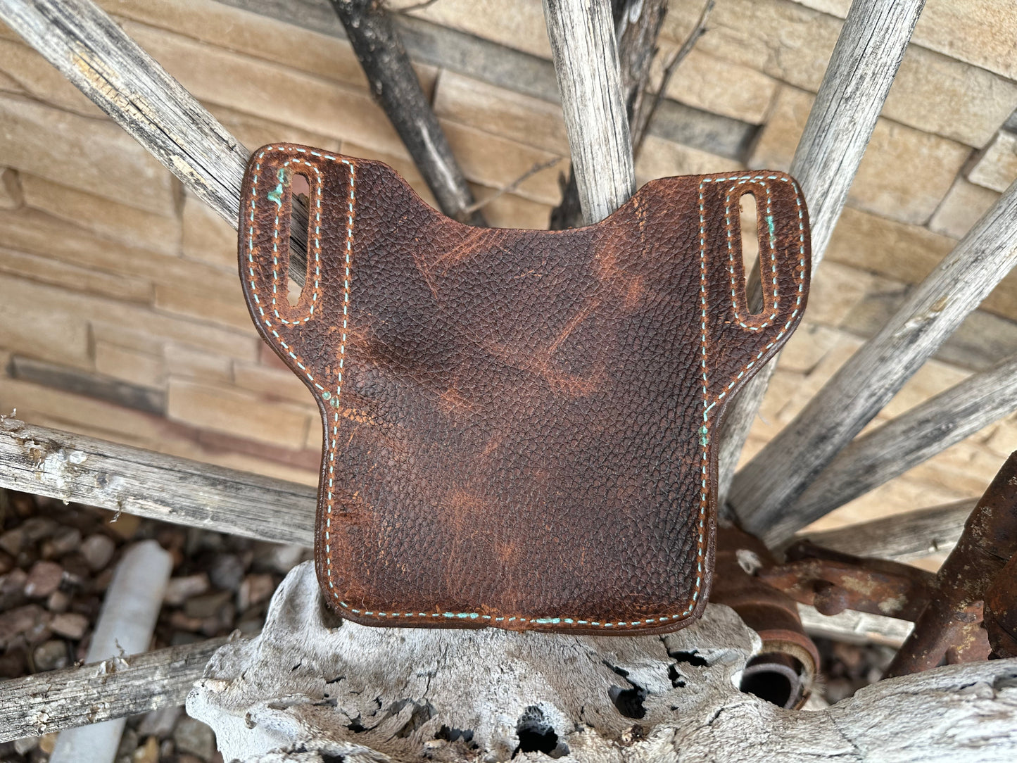 Southwest tooled leather desert cactus cell phone holster