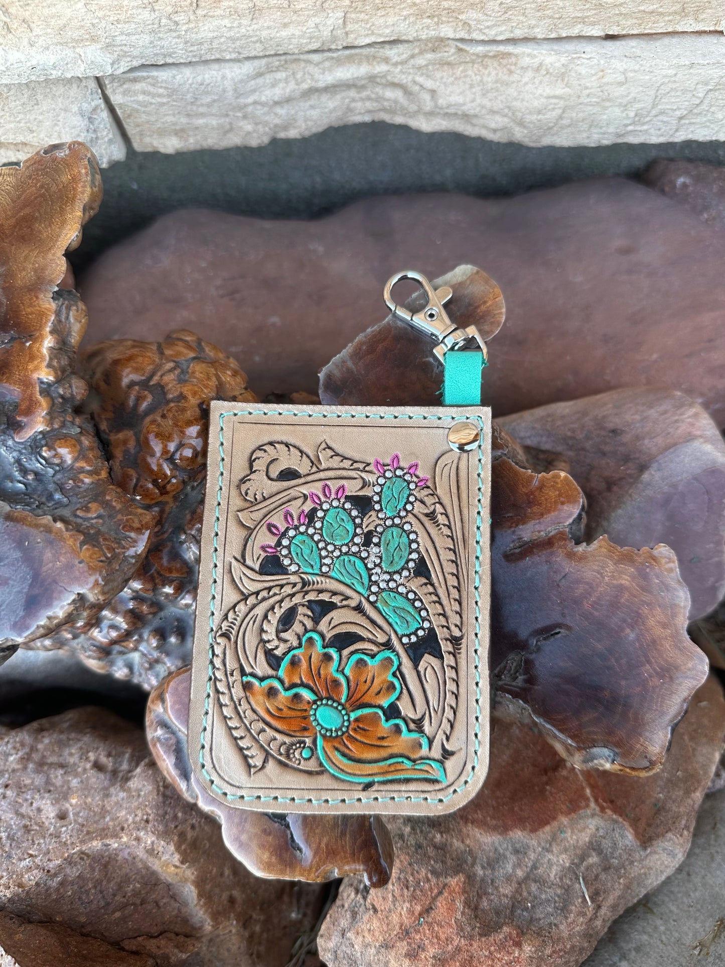 Western prickly pear and floral card keychain