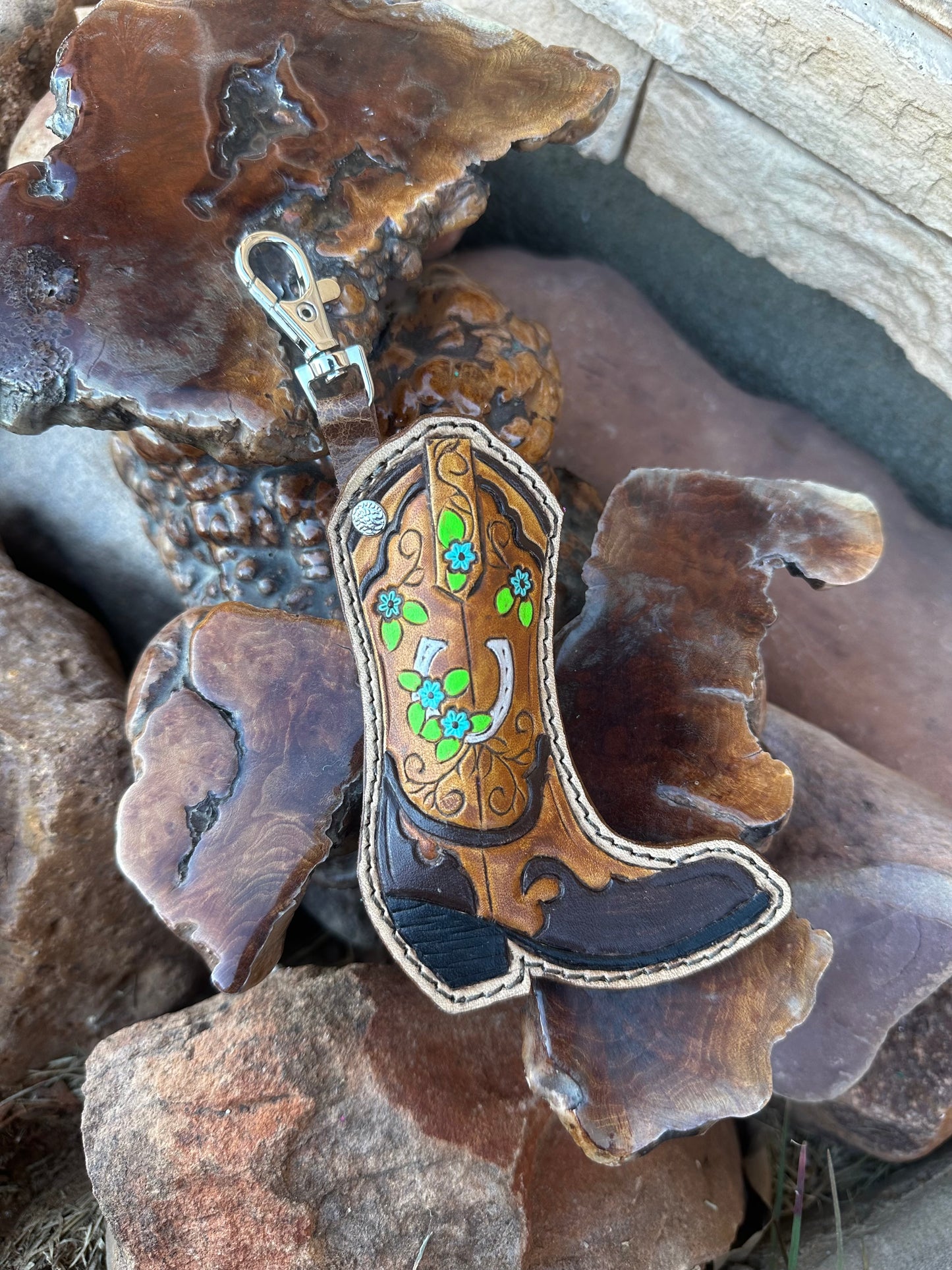 Western boot chapstick keychain