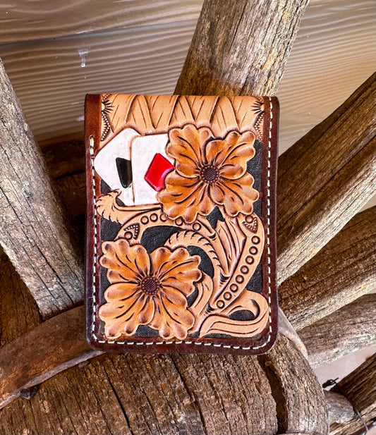 Western tooled leather floral ad cards bifold wallet