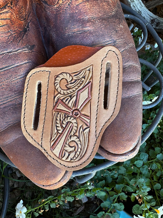 Western tooled leather copper cross knife sheath