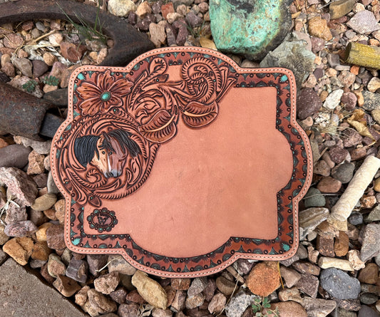 Western tooled leather horse mouse pad