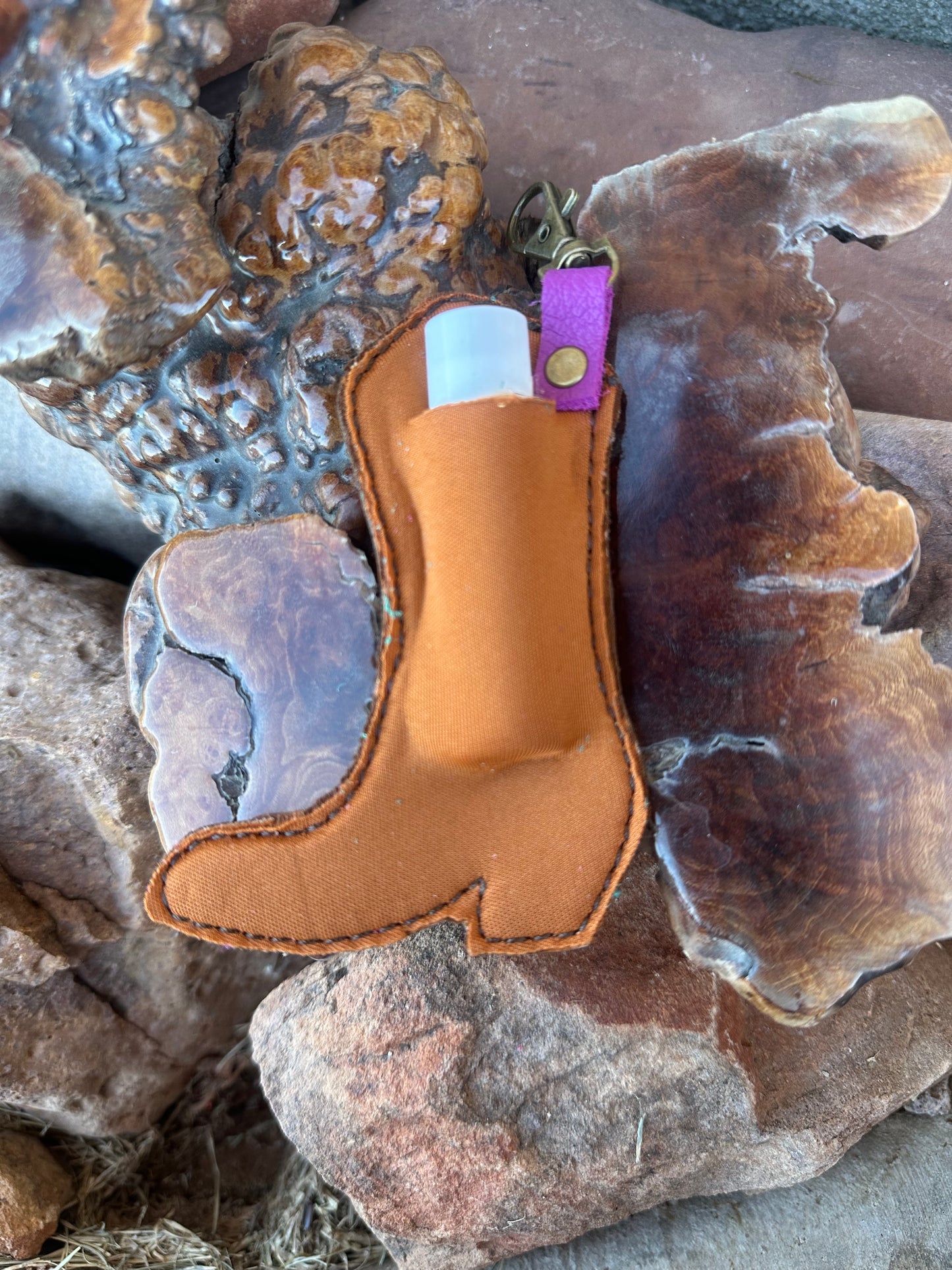 Western boot chapstick keychain