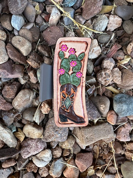 Western tooled leather prickly pear boot medium claw clip