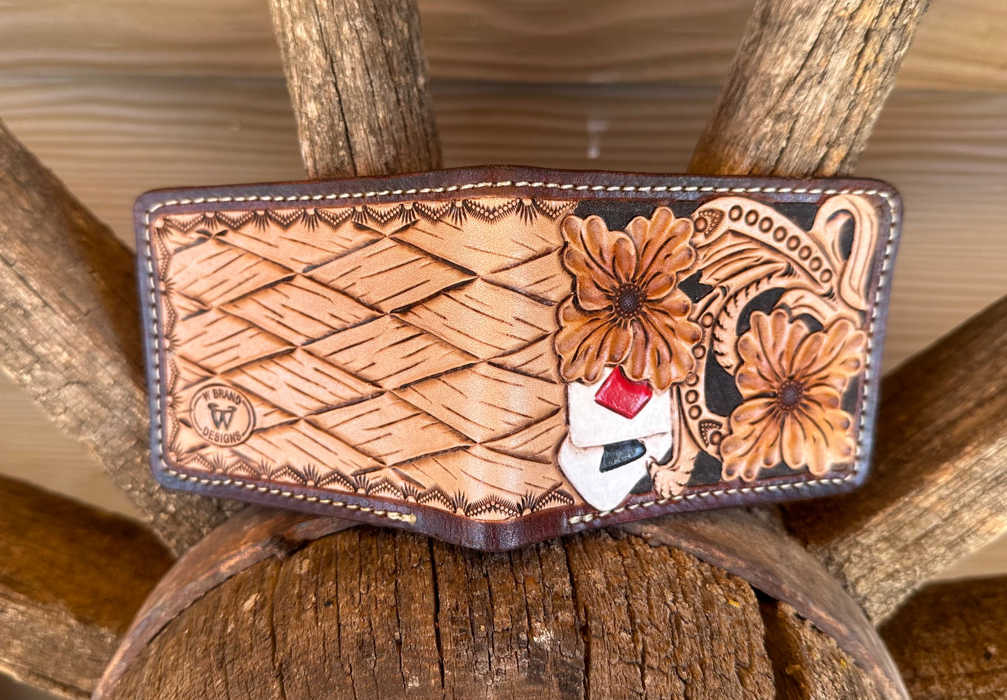 Western tooled leather floral ad cards bifold wallet