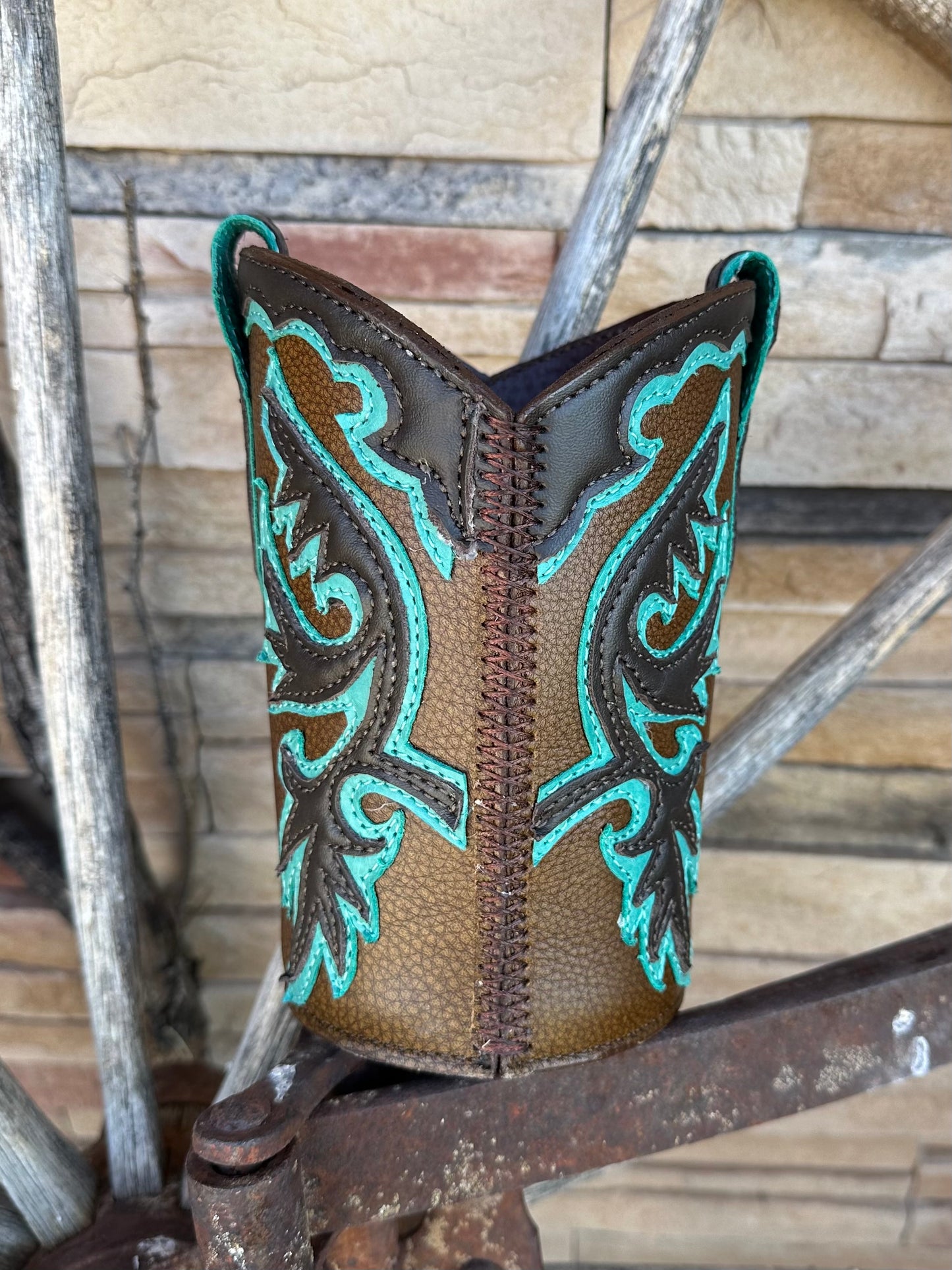 Western leather boot utensils holder or dried flower vase