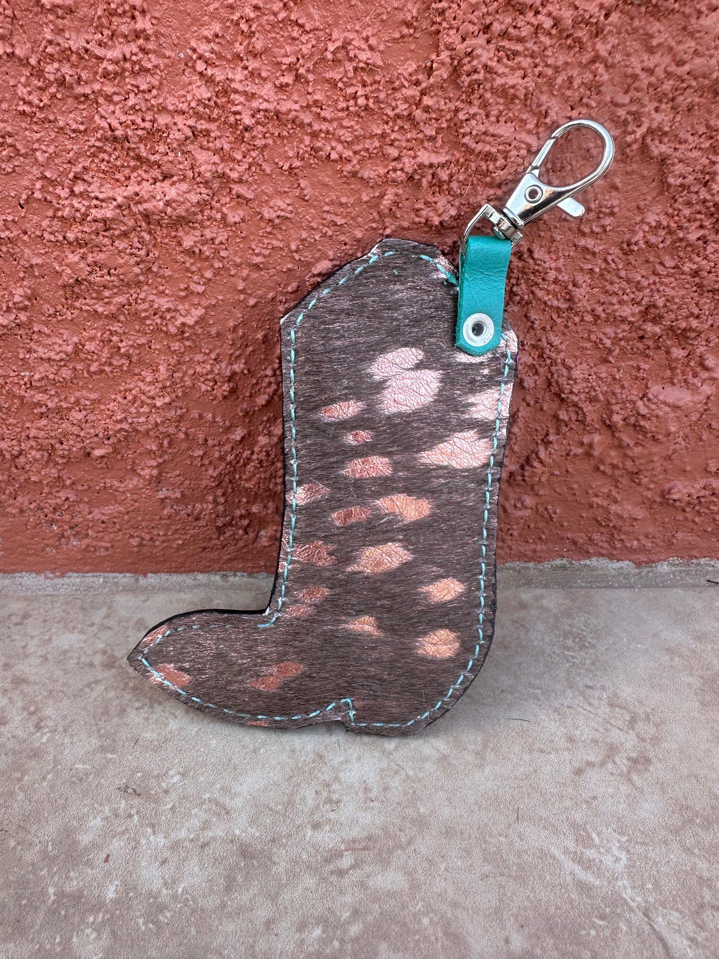 Western tooled leather boot keychain