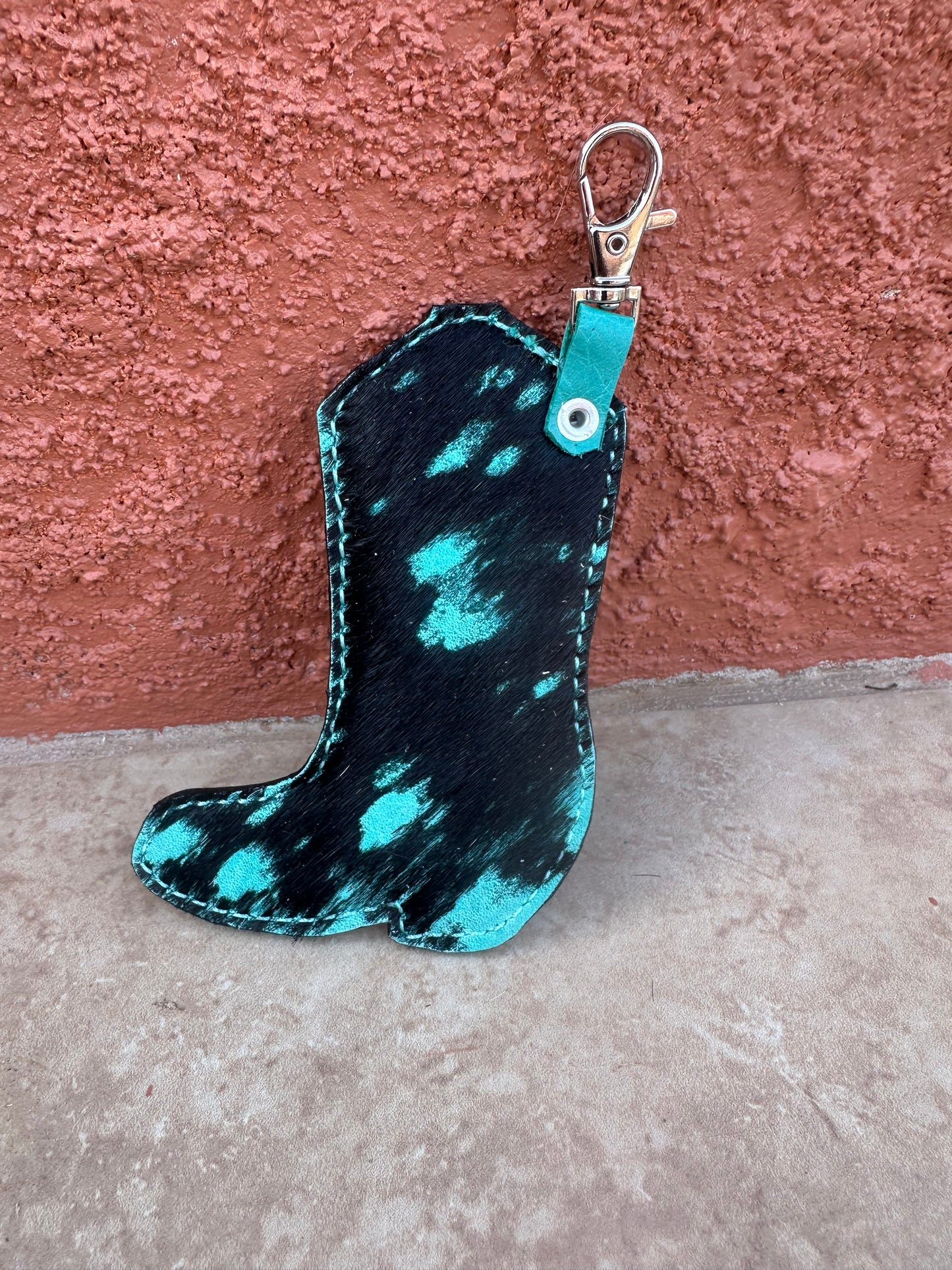 Western tooled leather boot keychain