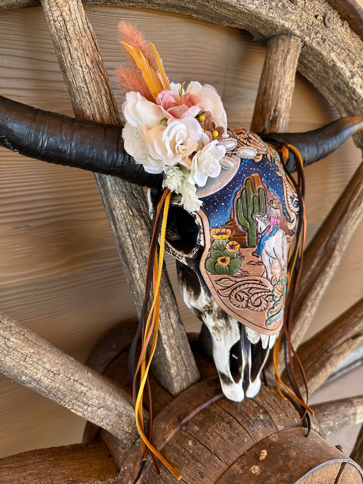 Western Midnight desert cowgirl resin skull