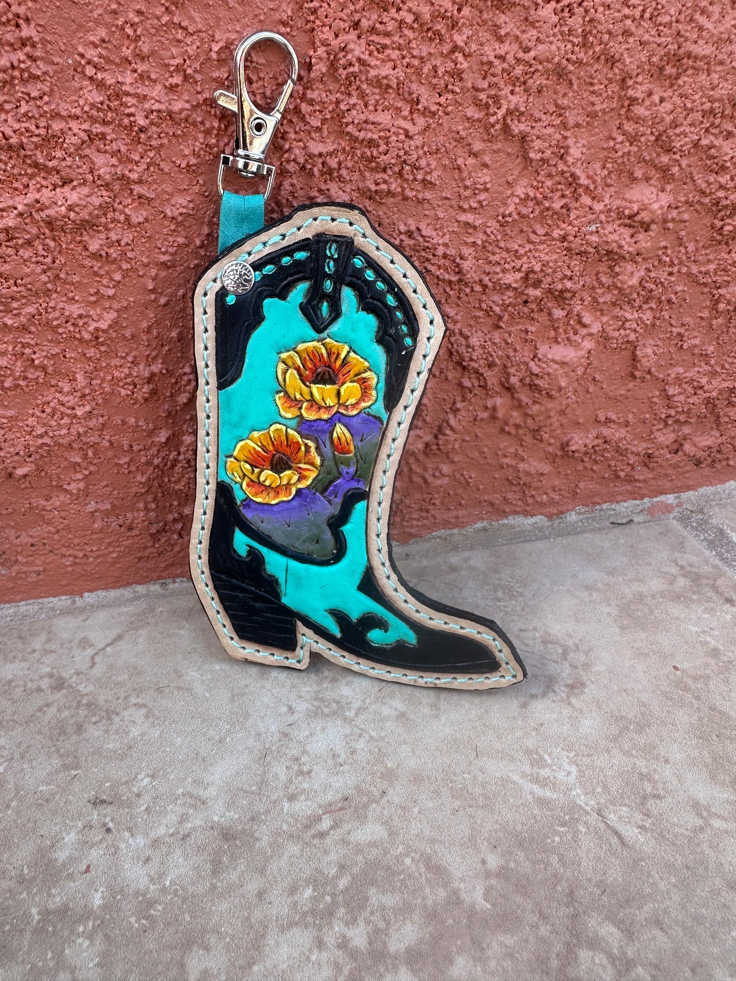 Western tooled leather keychain