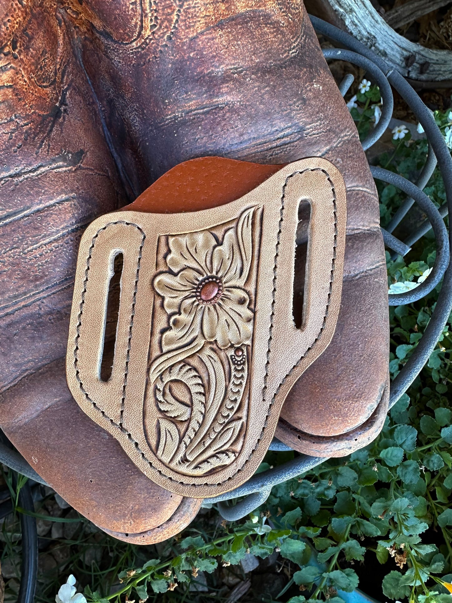 Western tooled floral knife sheath