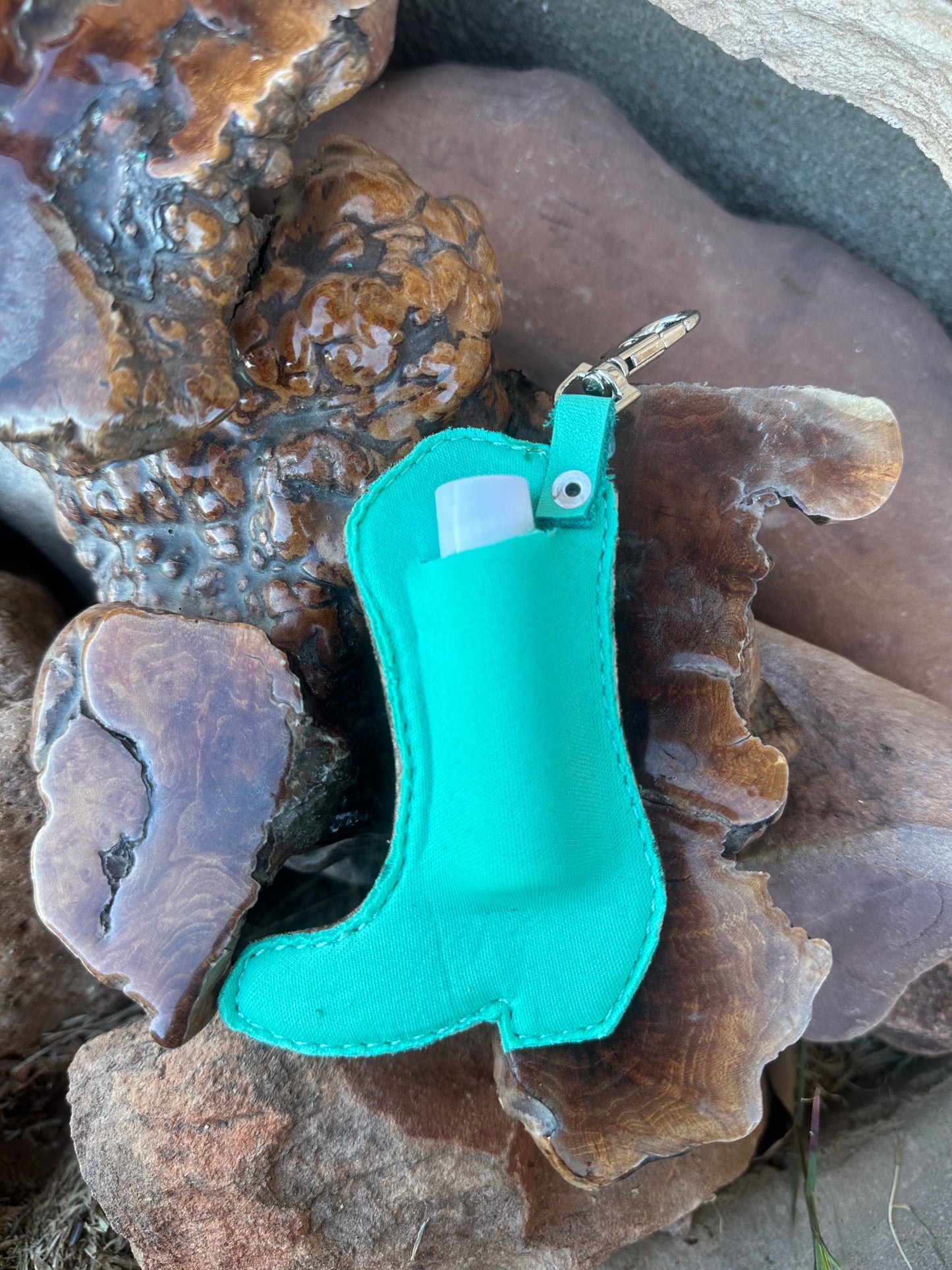 Western boot chapstick keychain