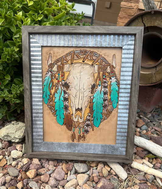 Western Feathered Cow Skull wall decor