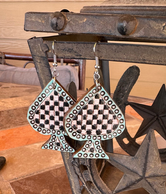 Turquoise and checker spade earrings