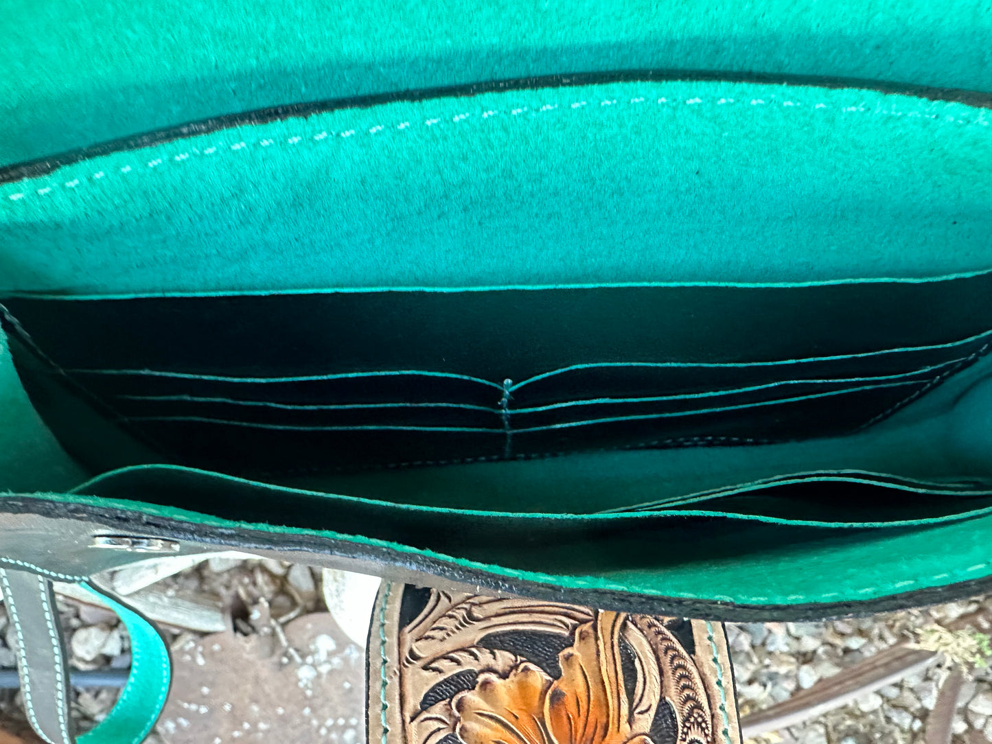 Western tooled leather floral clutch