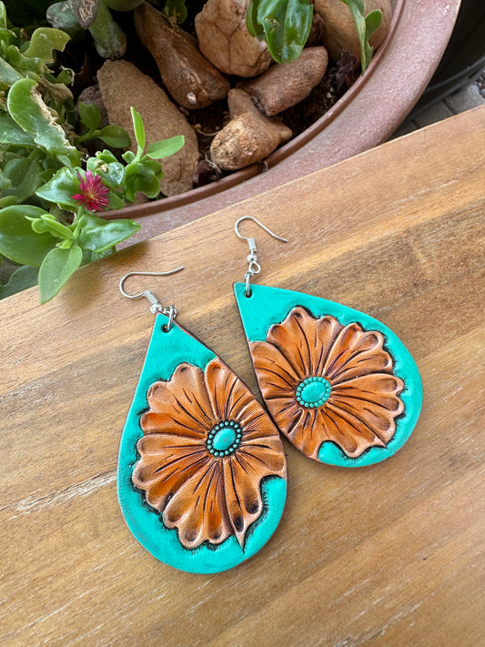 Western turquoise floral earrings