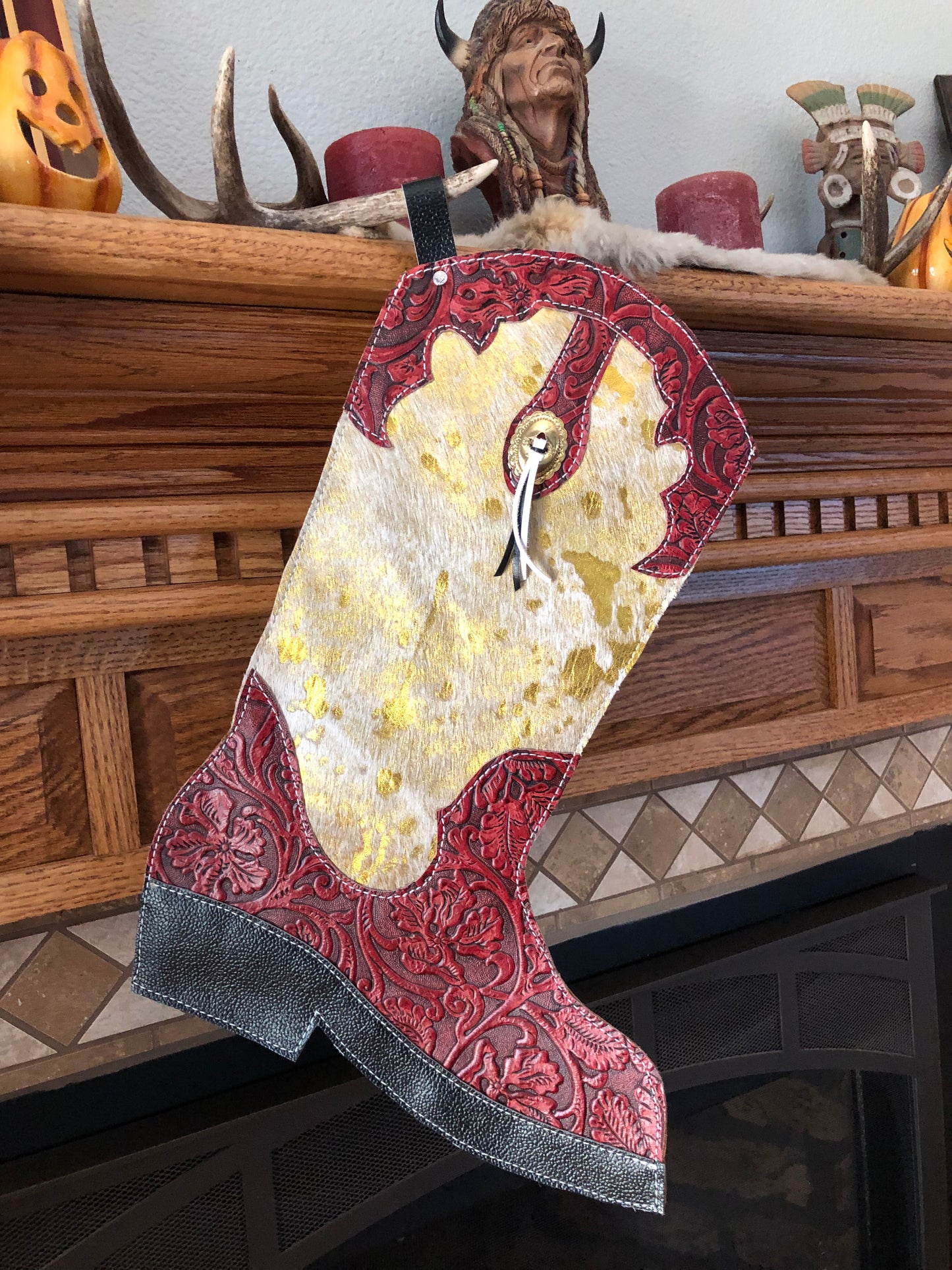 Western leather boot Christmas stocking