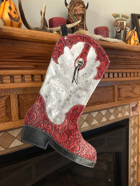 Western leather boot Christmas stocking