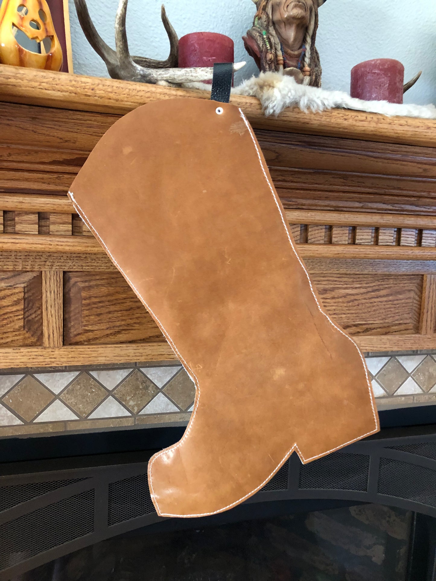 Western leather boot Christmas stocking