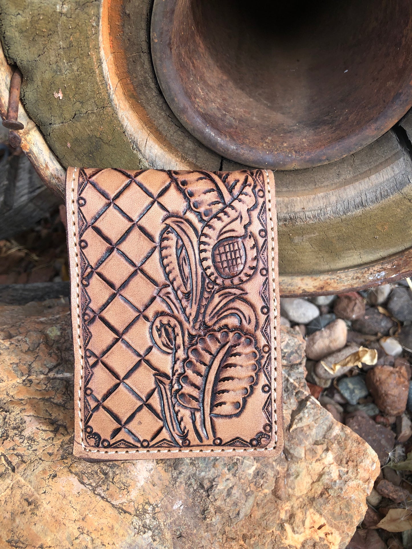 Western tooled leather floral pocket note pad