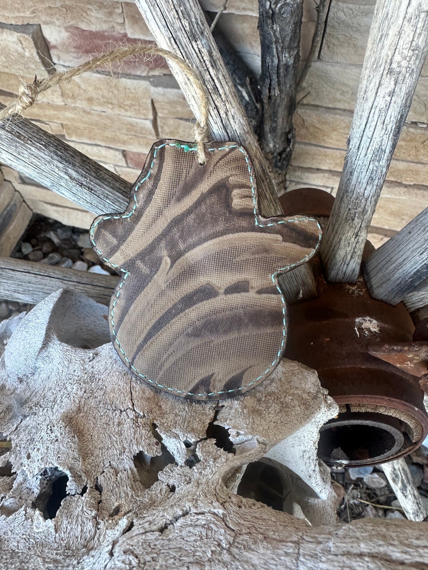 Western Tooled Leather Cowboy Santa Ornament