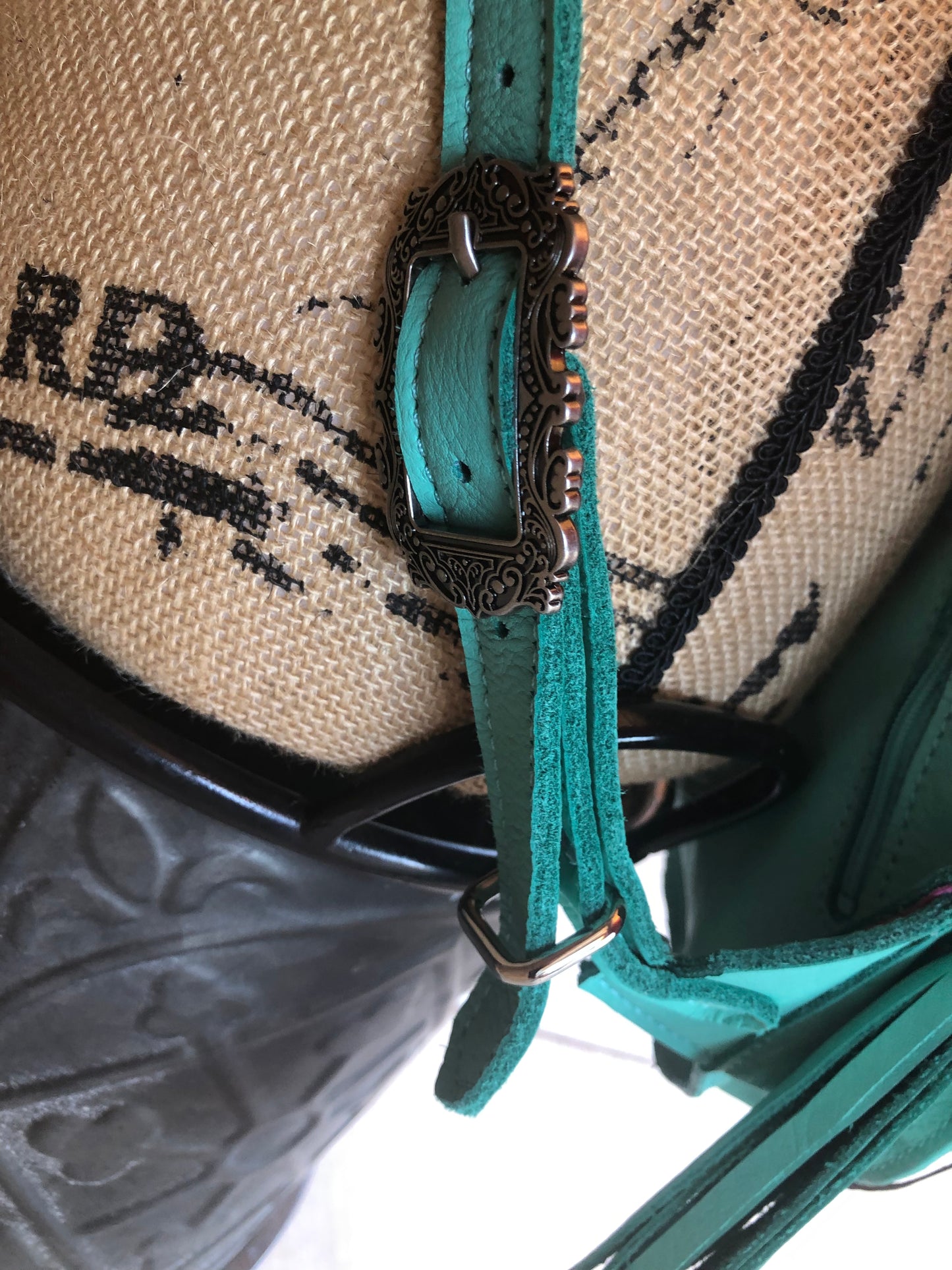 Western tooled leather cone flower with turquoise leather sling bag