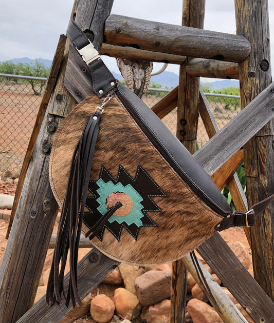 Southwestern geometric concho large cowhide crossbody bag or Fanny pack